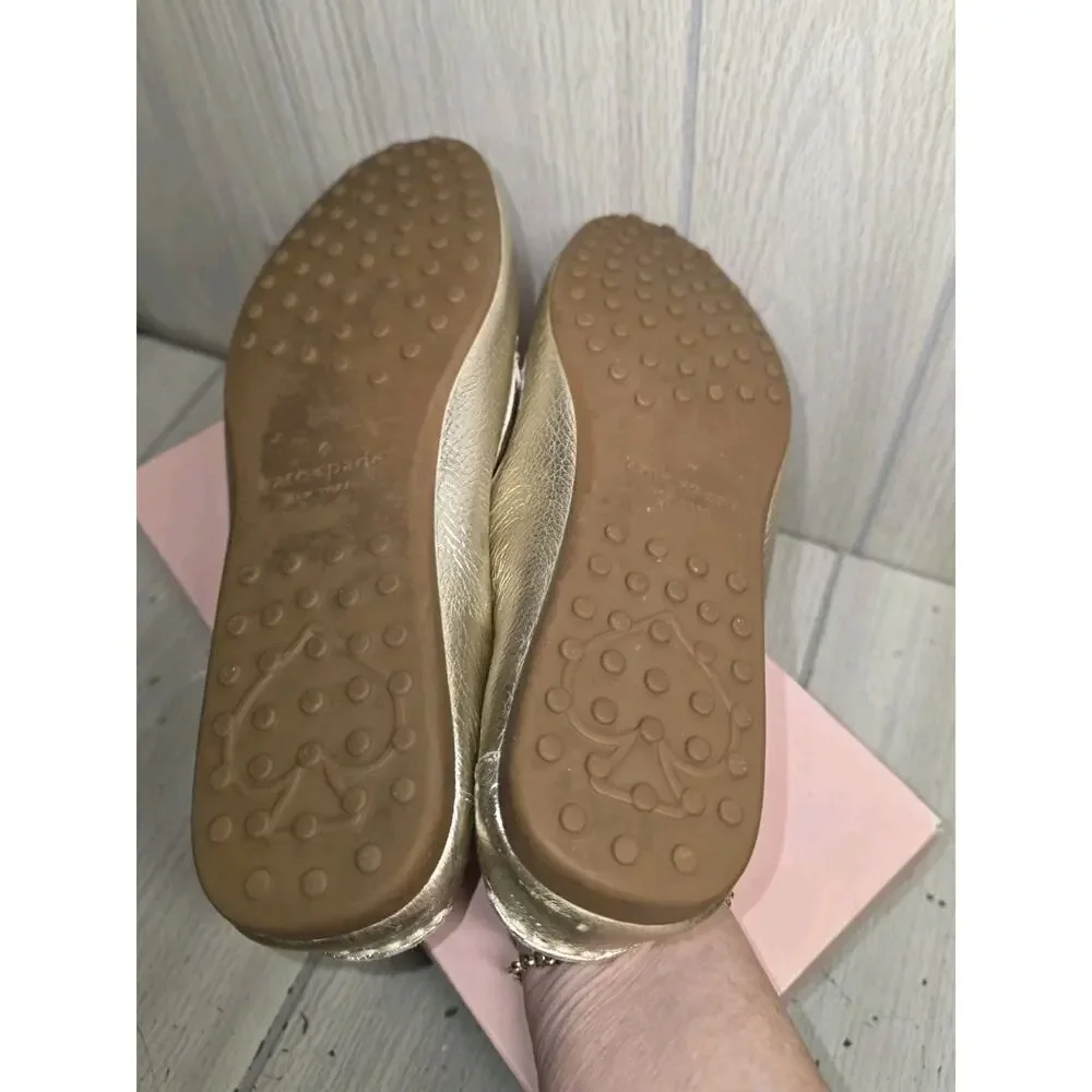 Kate Spade Wendi Pale Gold Metallic Leather Loafer Flats Women’s 8B Comfort Shoe